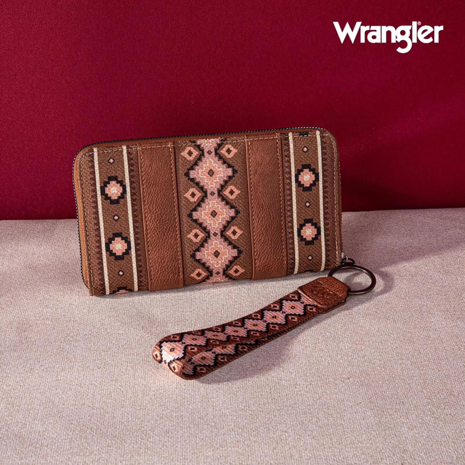 Wrangler Wallet Purse for Women Western Aztec Clutch Wristlet Wallet with Credit Card Holder