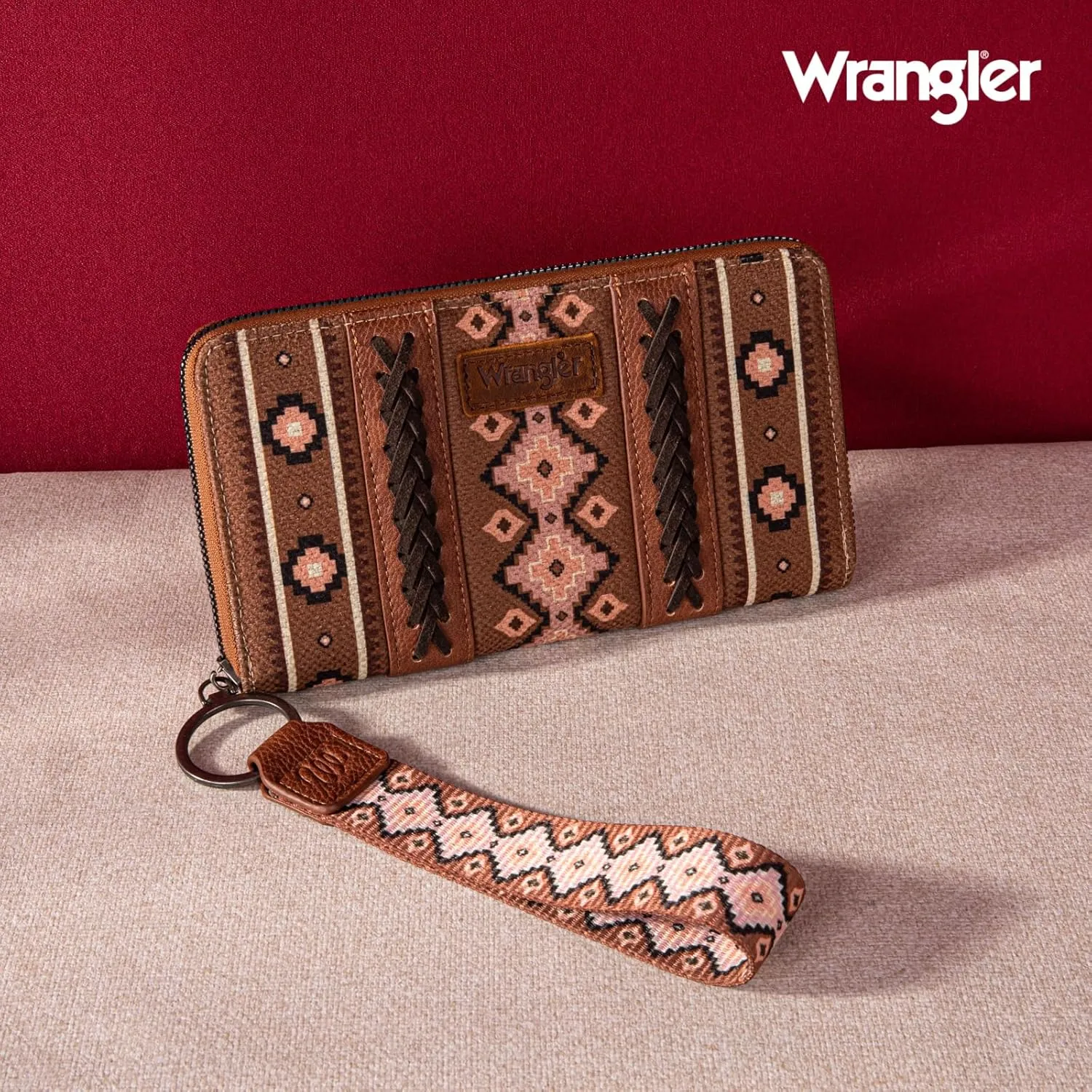 Wrangler Wallet Purse for Women Western Aztec Clutch Wristlet Wallet with Credit Card Holder