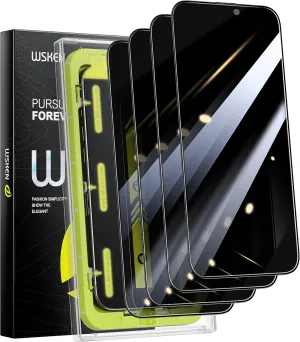 WSKEN Privacy Screen Protector for iPhone 15 Pro 6.1 inch,[Auto-Dust Removal] Full Coverage Screen 2.5D Edge 28 Degree 10s HD Tempered Glass Film with Dust Clean Installing House 2023 5G,4 Pack