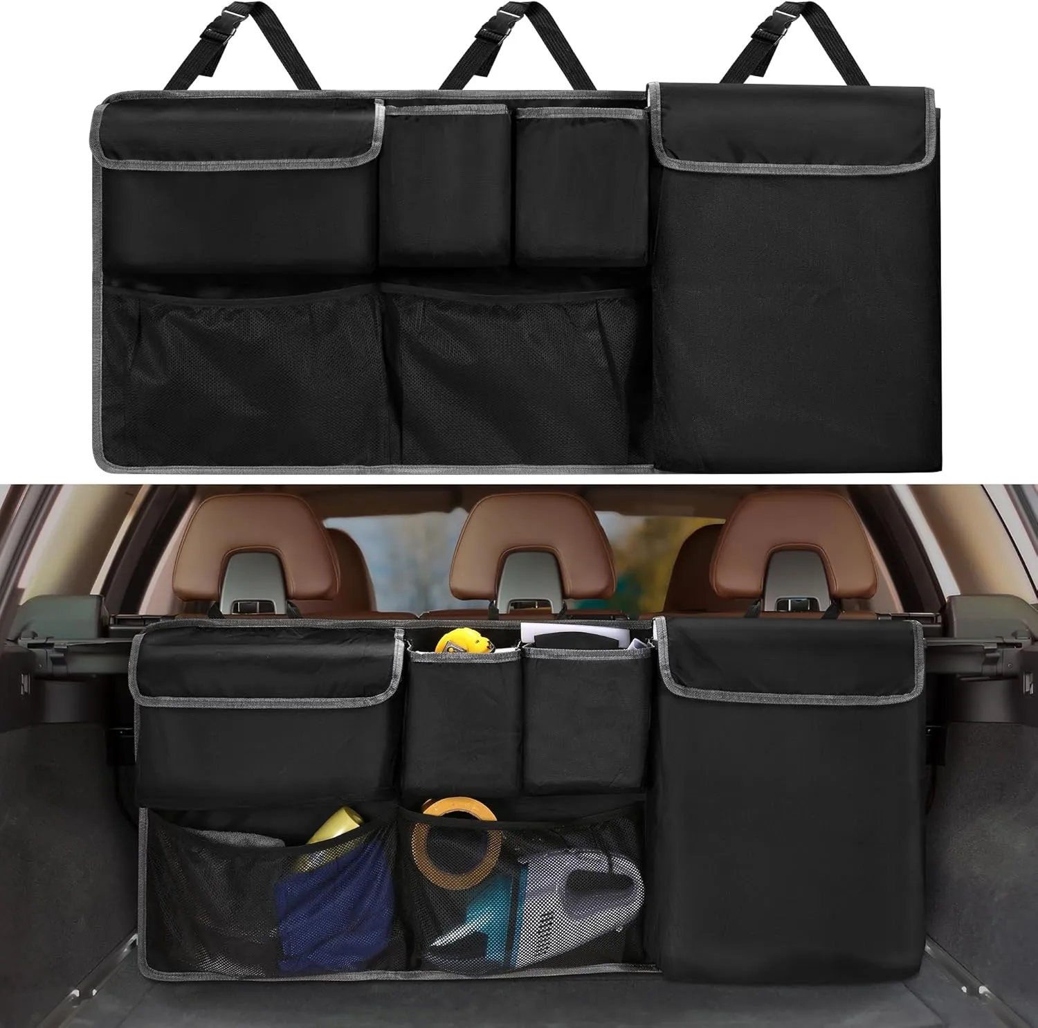 XHRING Car Trunk Organizer Storage Backseat Hanging Organizer Bag for Chevy/Chevrolet Equinox Traverse Trax Tahoe Trailblazer Blazer Suburban LS LT LTZ Premier SUV Accessories 2000-2024 2025