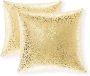 Xinrjojo Throw Pillows 16x16 inch, Gold and Yellow Pillow Covers, Set of 2,Glitter Decorative Velvet Pillow Covers,Solid Color Cushion Covers for Sofa Bedroom Car (Bronzing- Golden)