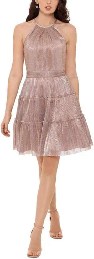 Xscape Womens Metallic Tiered Mini Dress