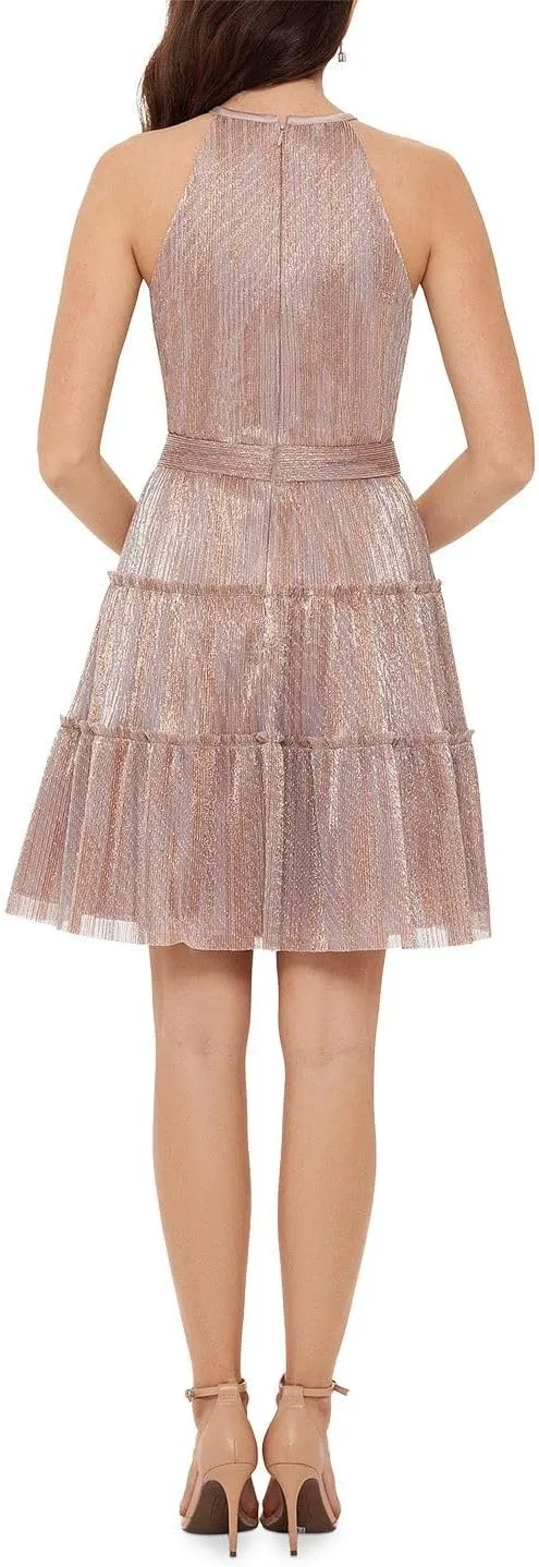 Xscape Womens Metallic Tiered Mini Dress