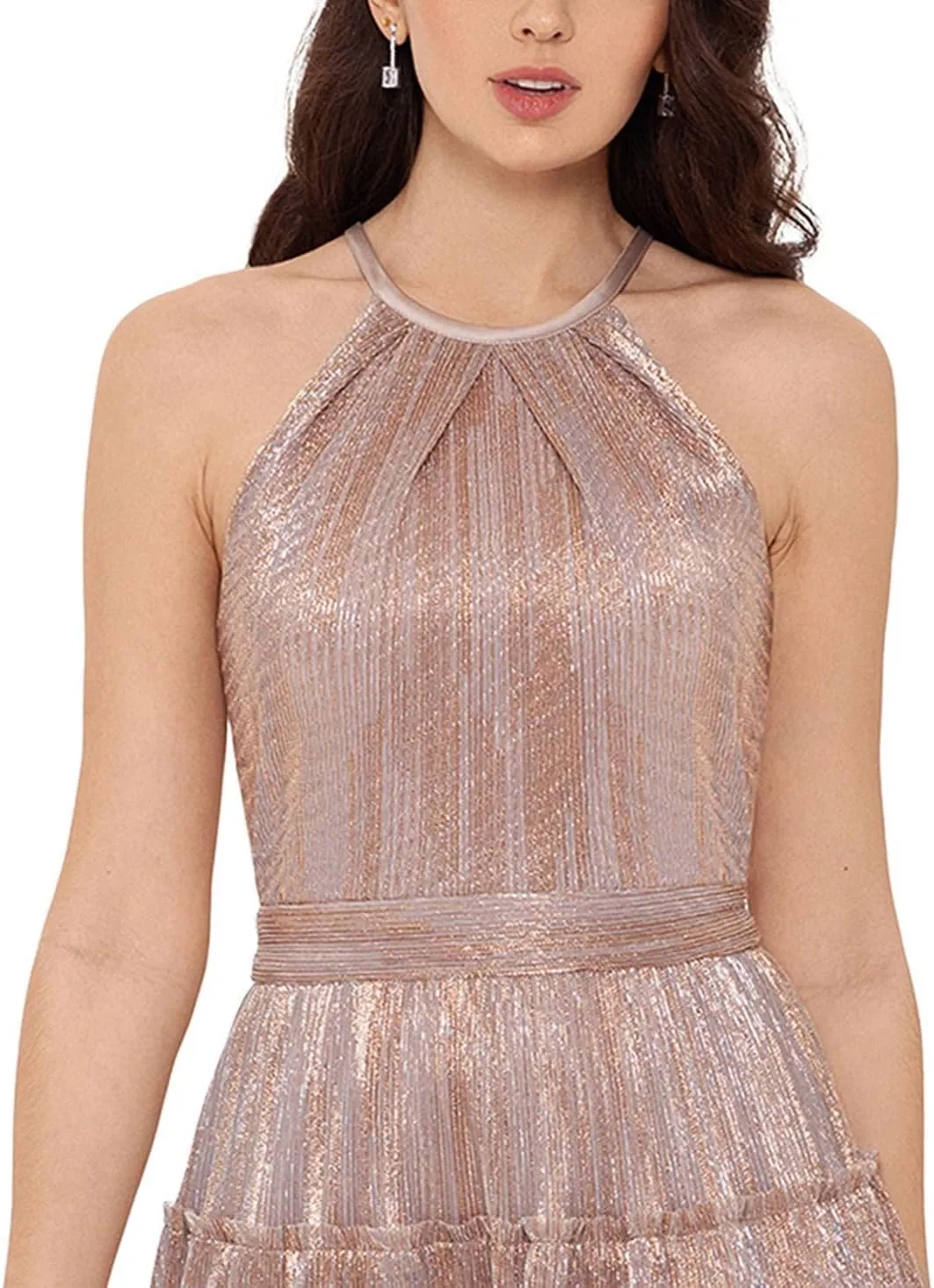 Xscape Womens Metallic Tiered Mini Dress