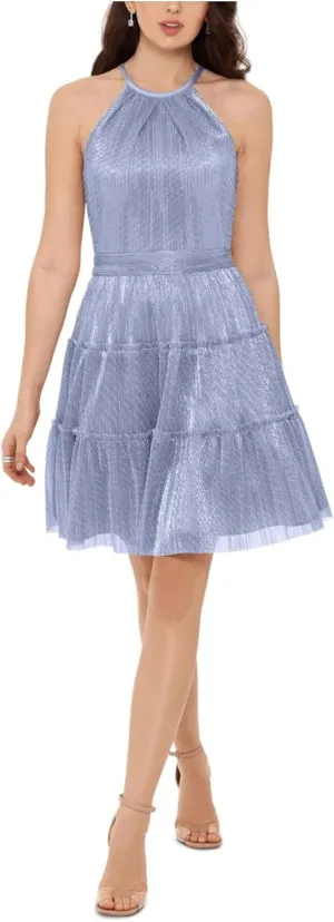 Xscape Womens Metallic Tiered Mini Dress