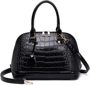 XXGJOALD-Classic Dome Satchel Bag for Women Top Handle Handbags Crocodile Pattern Faux Leather Purse Crossbody Shoulder Bag