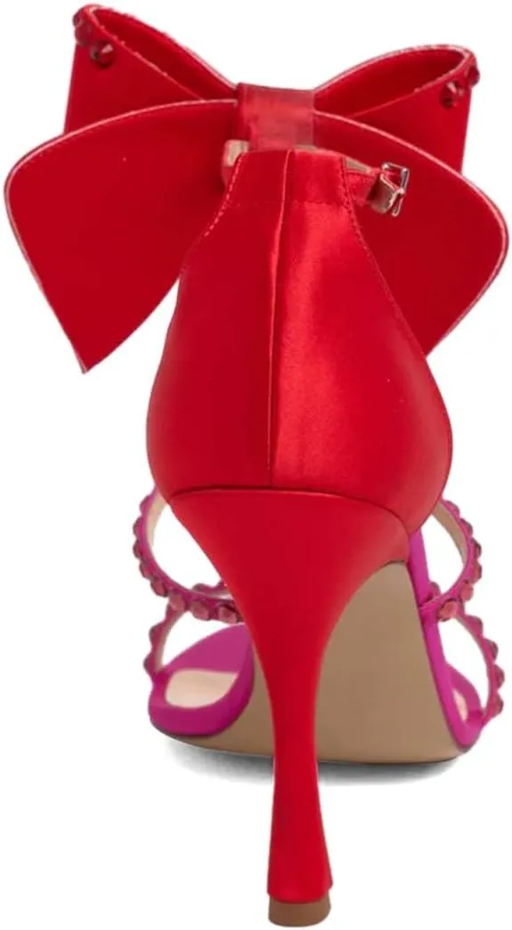 XYD Women Sparkle Crystals Open Toe Sandals Oversized Bow Ankle Strap High Heels Pumps Rhinestones Dressy Evening Party Cocktail Shoes