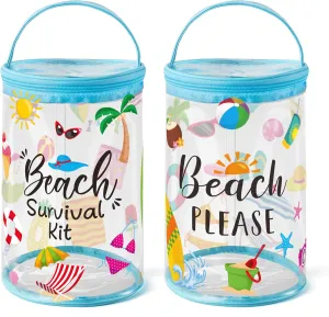 Y1tvei Beach Lotion Toiletry Bag - 2Pcs Beach Survival Kit Cylinder Travel Makeup Bag with Handle Sunscreen Holder Pouch Clear PVC Plastic Waterproof Barrel Zipper Cosmetic Bag for Women