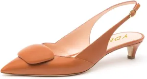 YDN Women Classic Low Kitten Heel Slingback Pumps Pointed Toe Comfortable Office Business Shoes