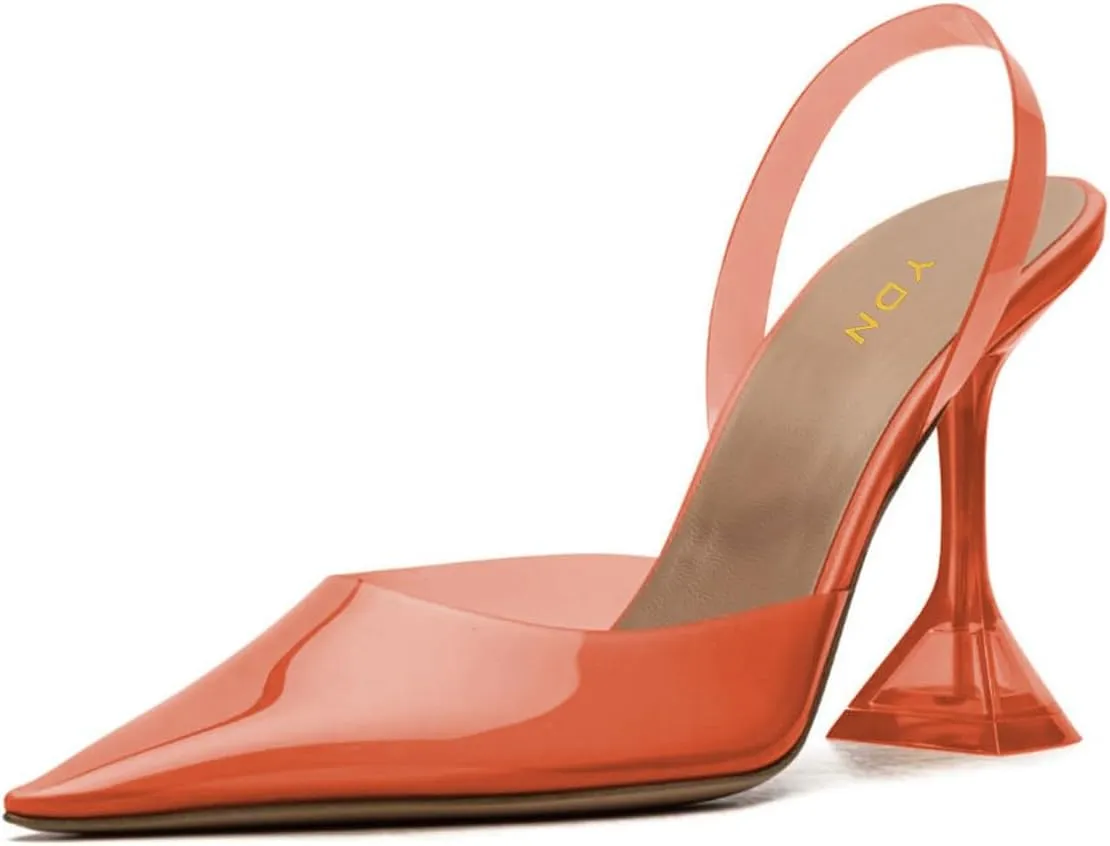 YDN Women Transparent Pumps Slingback Slip On Wineglass Slim High Heels Closed Pointed Toe Dress Shoes Dating Wedding Size 4-16 US