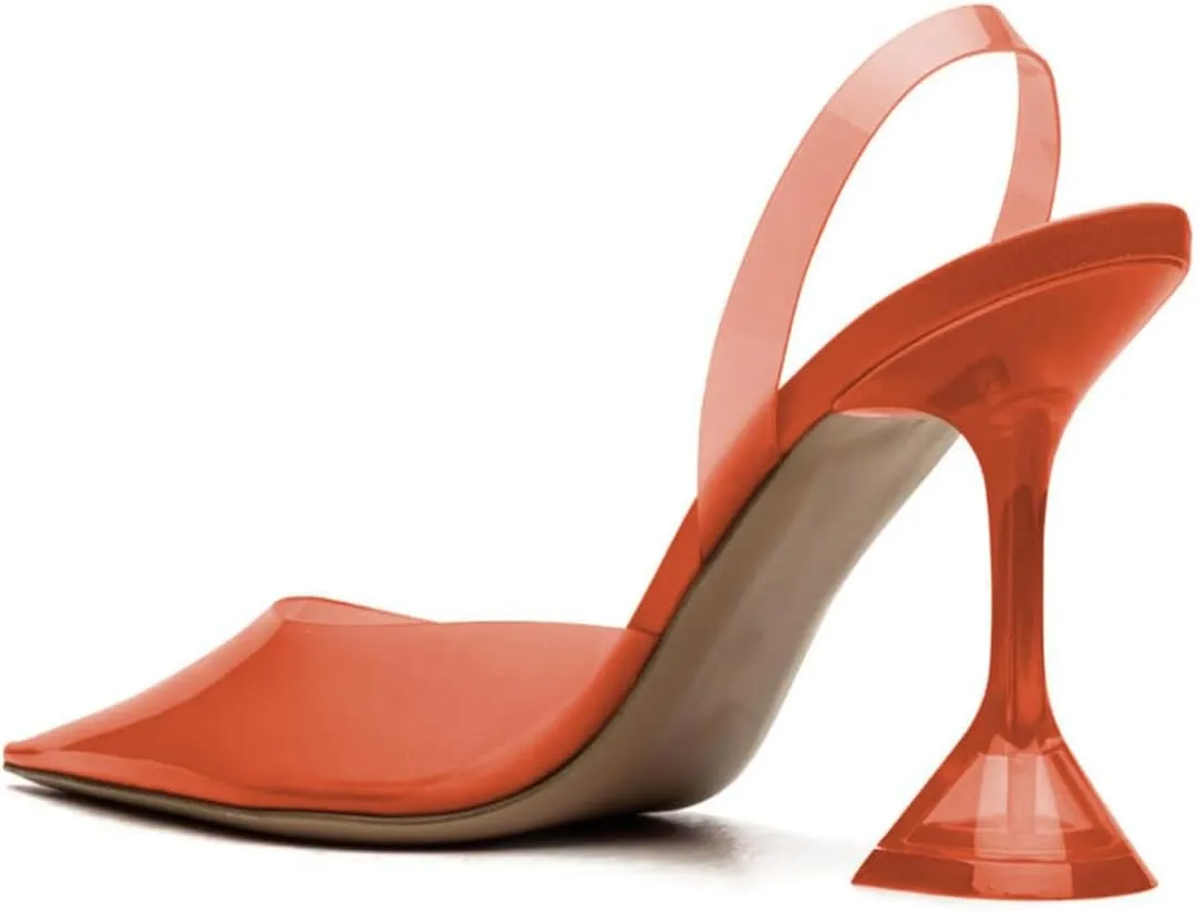 YDN Women Transparent Pumps Slingback Slip On Wineglass Slim High Heels Closed Pointed Toe Dress Shoes Dating Wedding Size 4-16 US