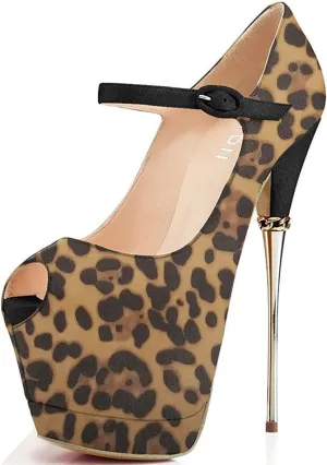 YDN Women's Peep Toe Sky High Heels Platform Pumps Ankle Straps Shoes Metal Stilettos Size 4-15 US