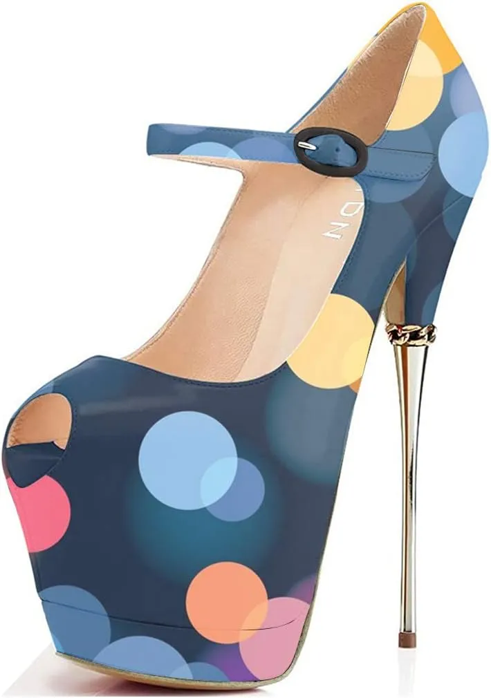YDN Women's Peep Toe Sky High Heels Platform Pumps Ankle Straps Shoes Metal Stilettos Size 4-15 US