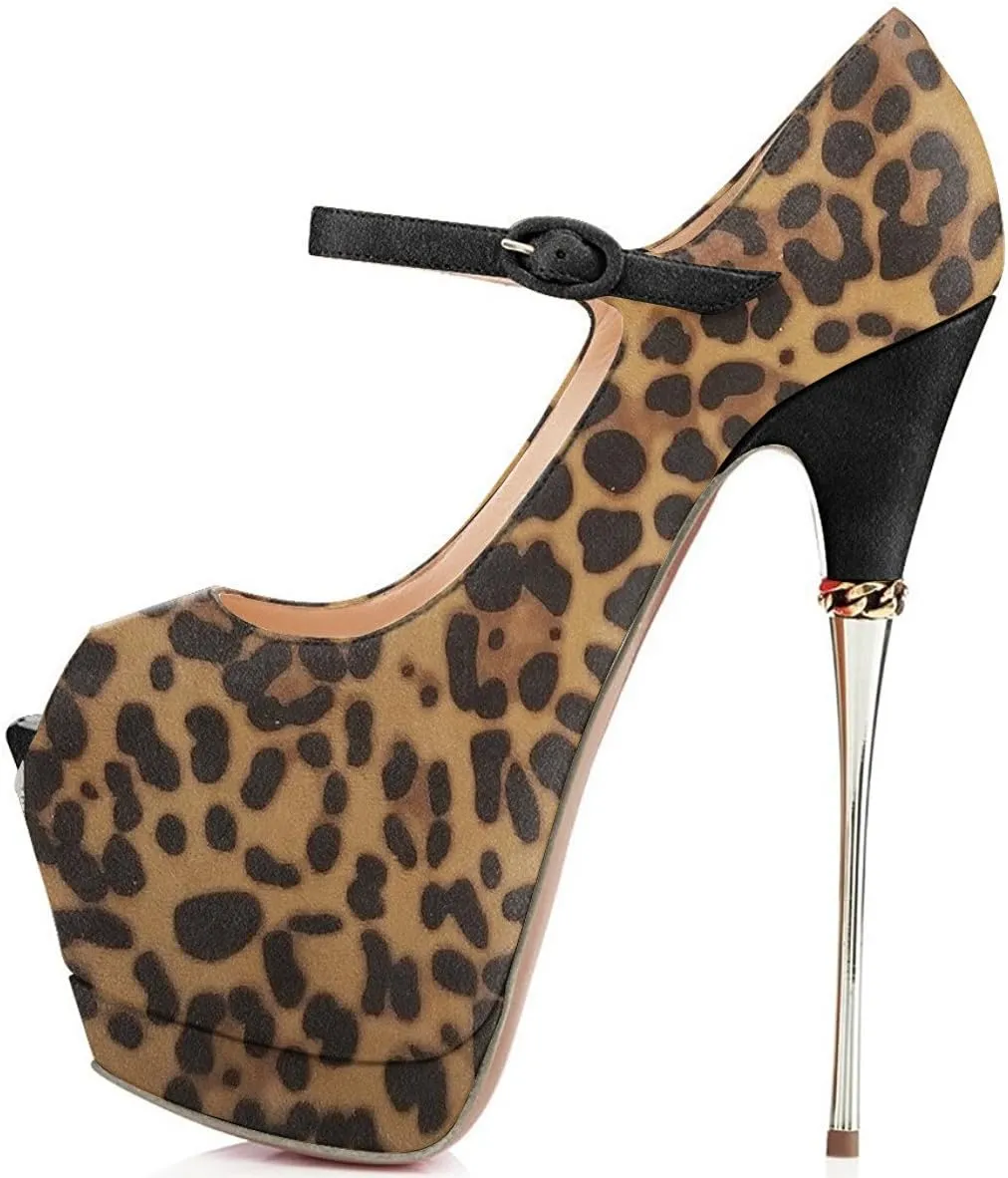 YDN Women's Peep Toe Sky High Heels Platform Pumps Ankle Straps Shoes Metal Stilettos Size 4-15 US