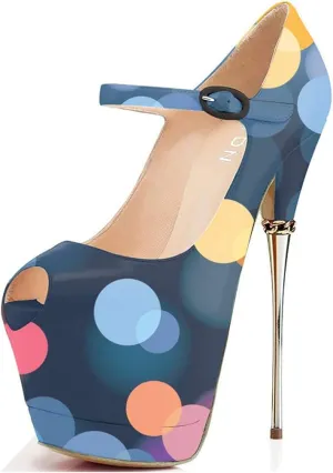 YDN Women's Peep Toe Sky High Heels Platform Pumps Ankle Straps Shoes Metal Stilettos Size 4-15 US