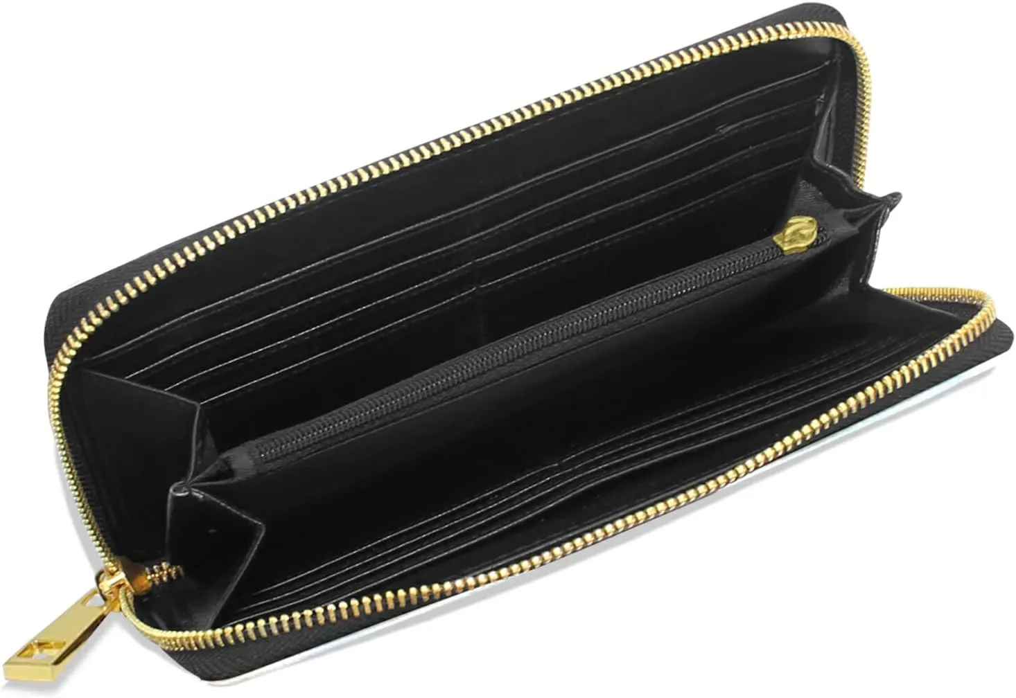 Yellow Gold Three Carp Fishes Swimming and Water Lilies in Pond Leather Long Wallet Organizer with Zipper Purse Clutch Bag for Women Men Key Card Coin Passport Checkbook