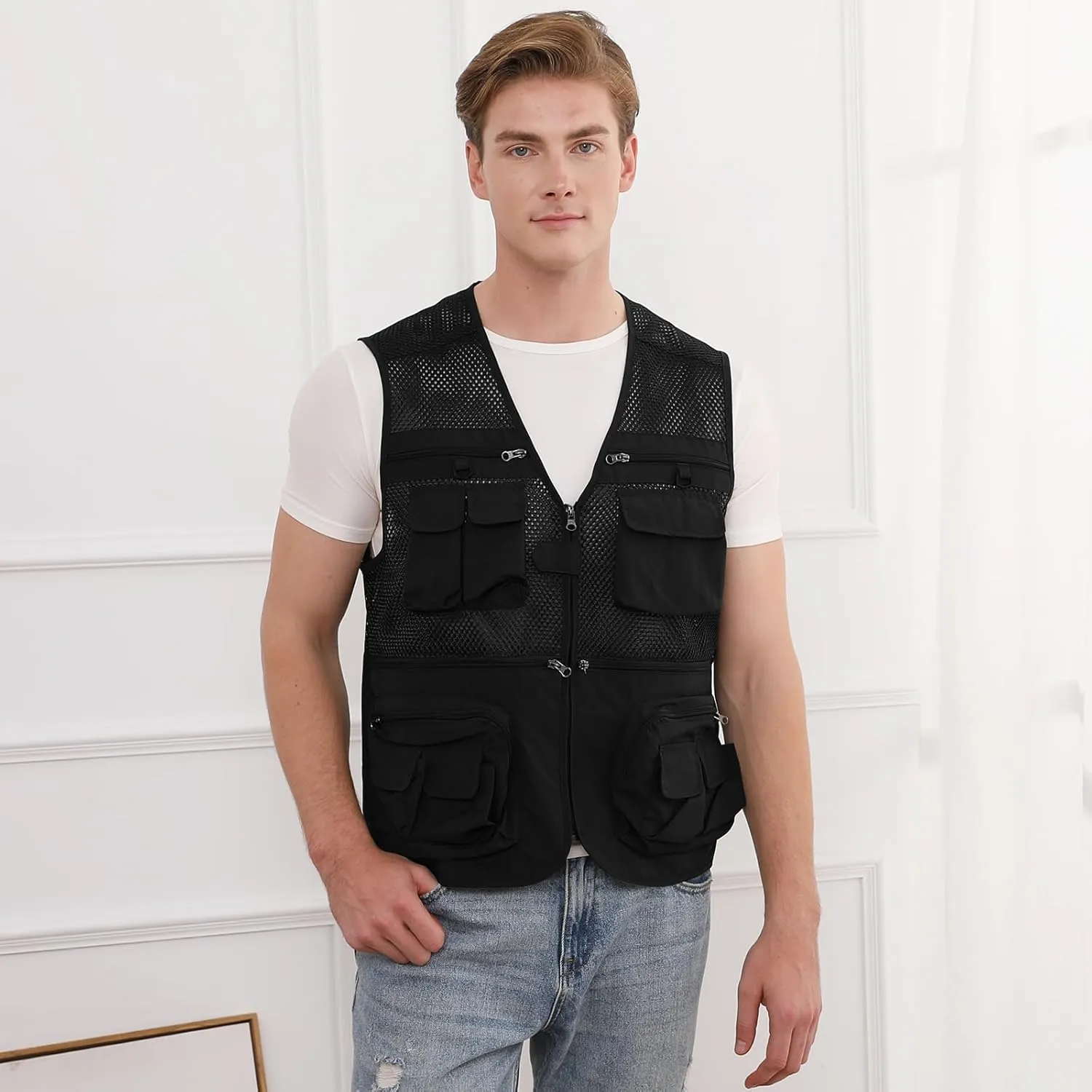 Yimoon Men's Fishing Vest Summer Outdoor Work Safari Vest Utility Travel Photo Cargo Vest with Multi Pockets