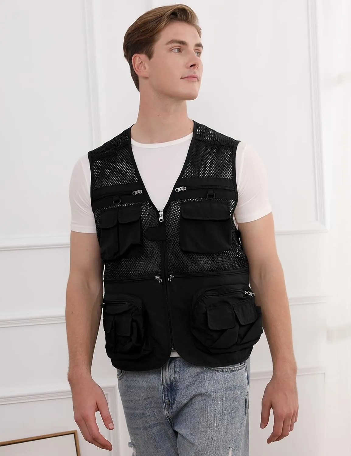 Yimoon Men's Fishing Vest Summer Outdoor Work Safari Vest Utility Travel Photo Cargo Vest with Multi Pockets