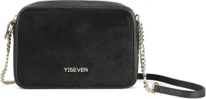 YISEVEN Womens Black Leather Handbag, Genuine Cowhide & Horse Hair