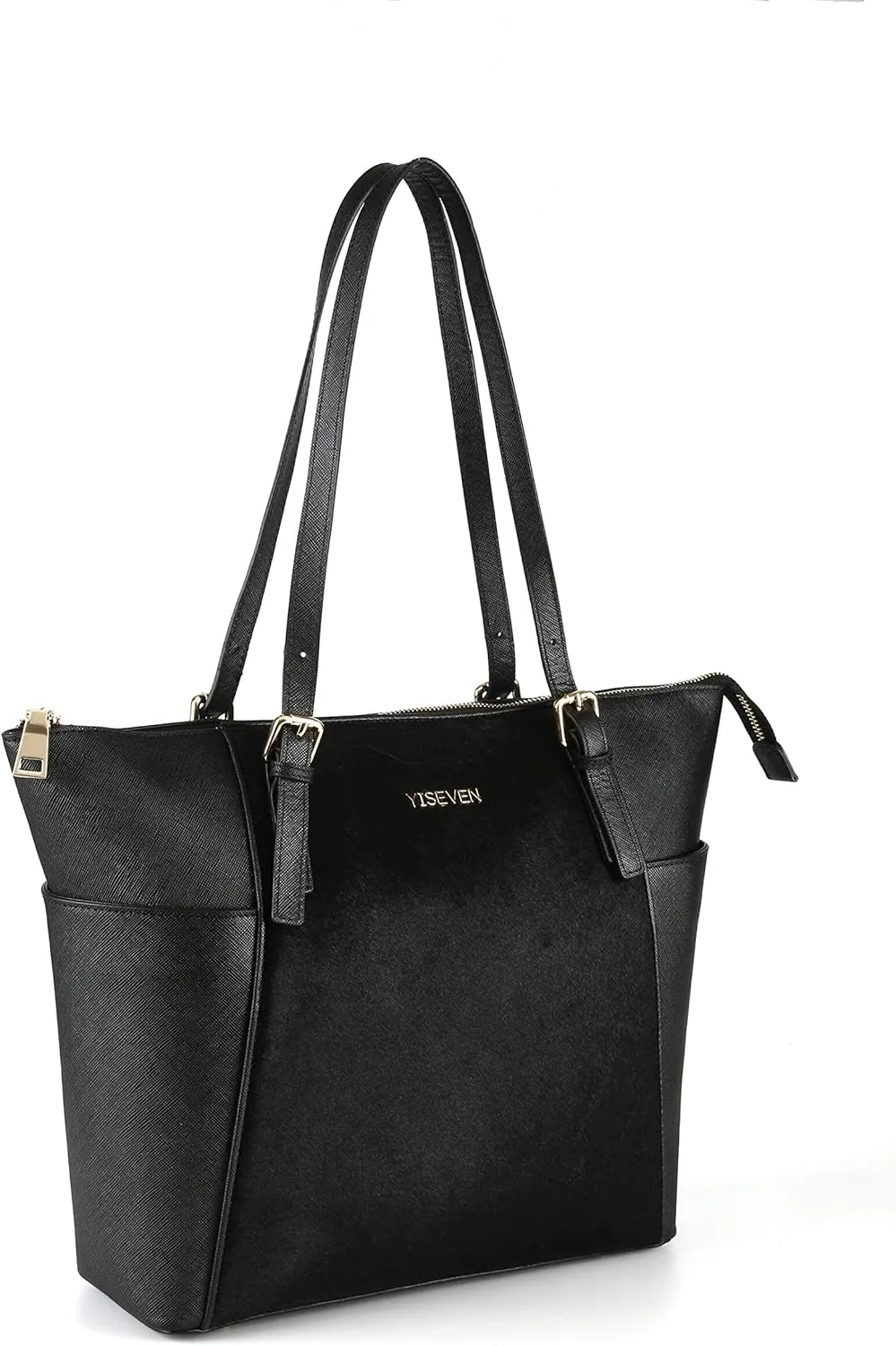 YISEVEN Womens Black Leather Handbag, Genuine Cowhide & Horse Hair
