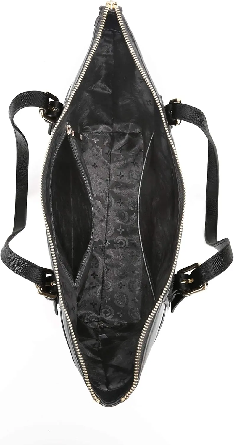 YISEVEN Womens Black Leather Handbag, Genuine Cowhide & Horse Hair