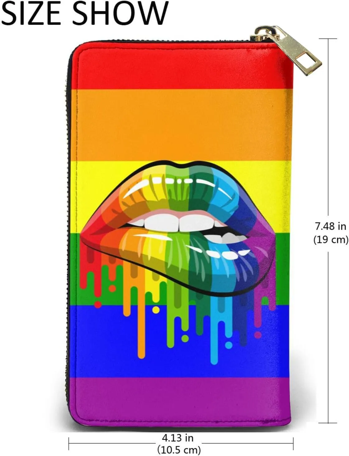 YISHOW Lgbt Pride Lips Wallet Slim Thin Leather Purse Wallet With Zip Around Clutch Casual Handbag For Phone Key Credit Cards