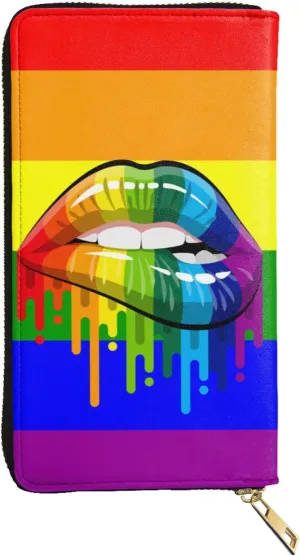 YISHOW Lgbt Pride Lips Wallet Slim Thin Leather Purse Wallet With Zip Around Clutch Casual Handbag For Phone Key Credit Cards