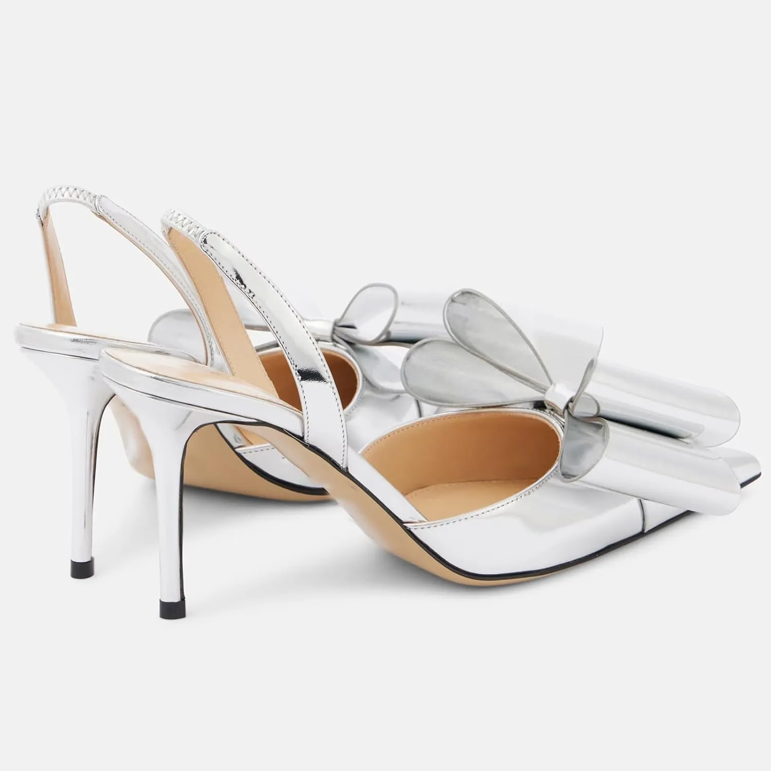 YIYA Women's Metallic Bow Kitten Heels Closed Pointed Toe Slingback Pumps Stiletto High Heels Slip On Party Dress Shoes