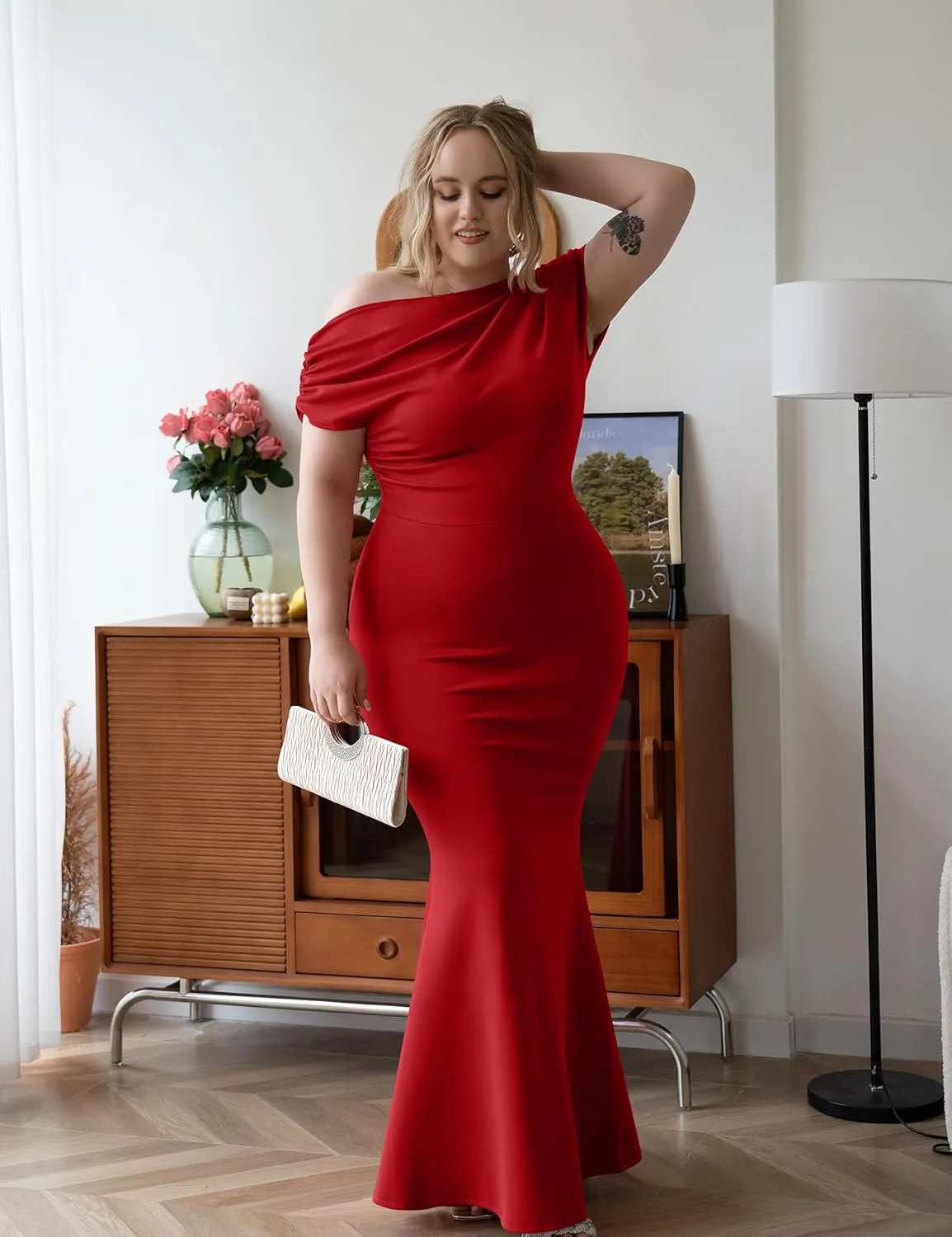 YMDUCH Women's Elegant Sleeveless Off Shoulder Bodycon Long Formal Party Evening Dress