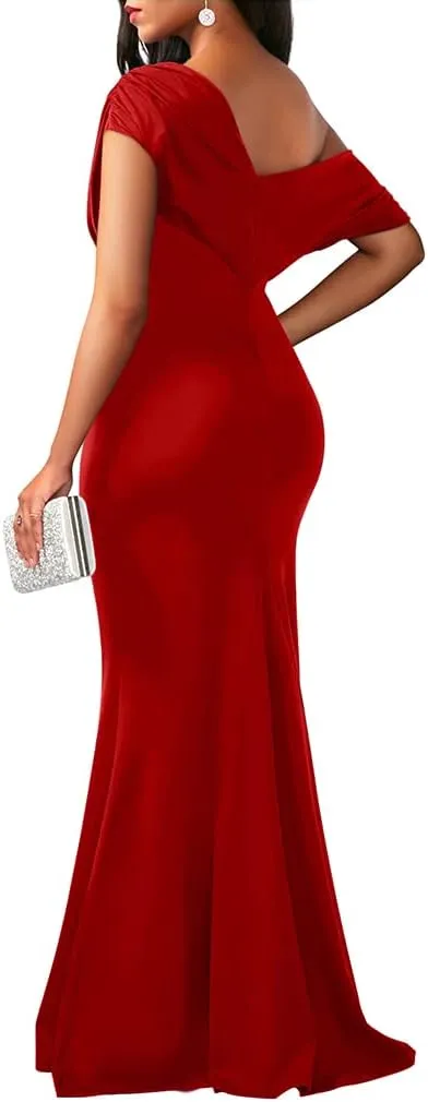 YMDUCH Women's Elegant Sleeveless Off Shoulder Bodycon Long Formal Party Evening Dress