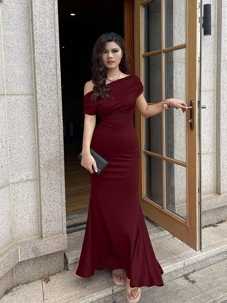 YMDUCH Women's Elegant Sleeveless Off Shoulder Bodycon Long Formal Party Evening Dress