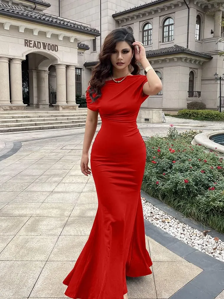 YMDUCH Women's Elegant Sleeveless Off Shoulder Bodycon Long Formal Party Evening Dress