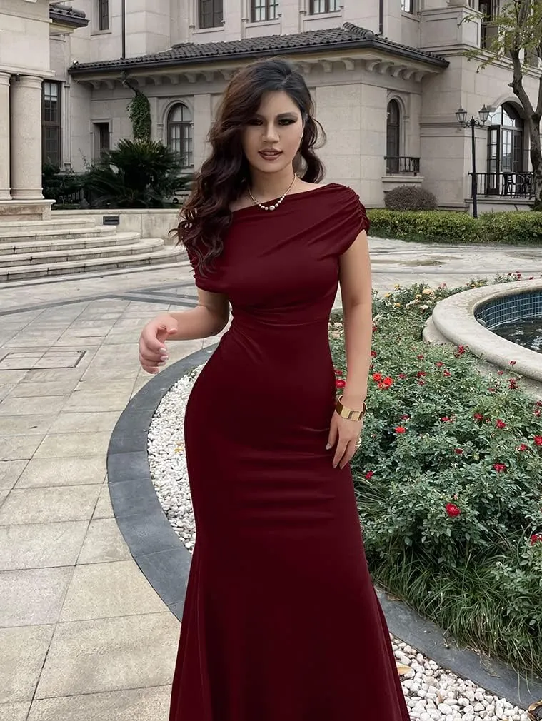 YMDUCH Women's Elegant Sleeveless Off Shoulder Bodycon Long Formal Party Evening Dress
