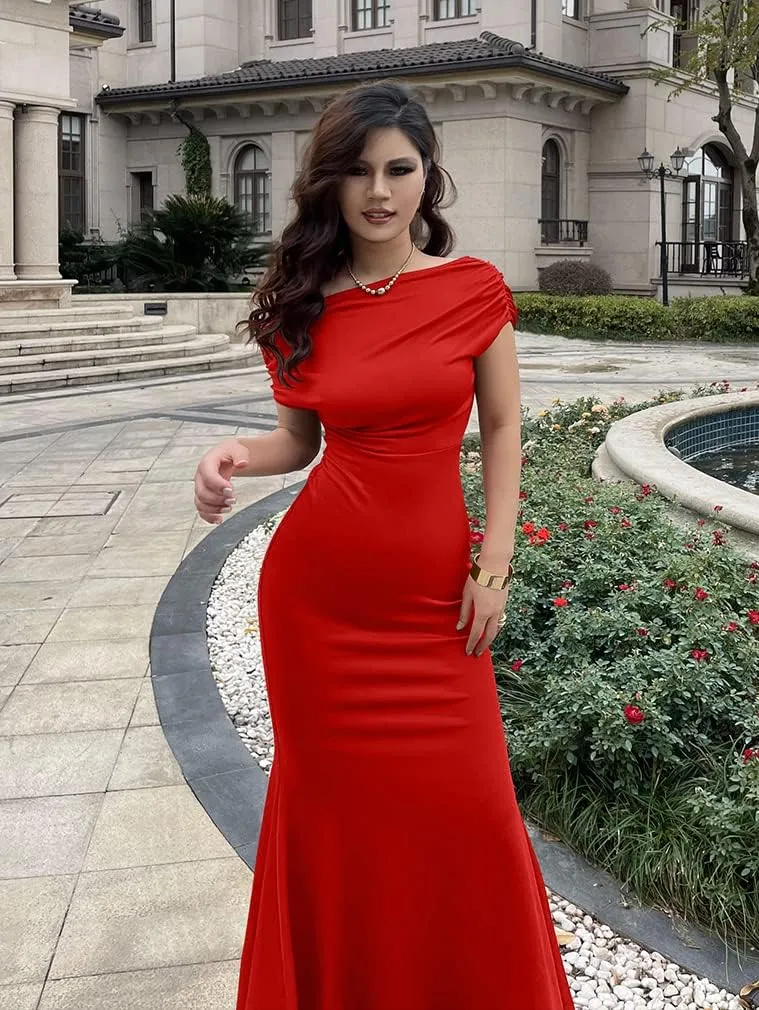 YMDUCH Women's Elegant Sleeveless Off Shoulder Bodycon Long Formal Party Evening Dress