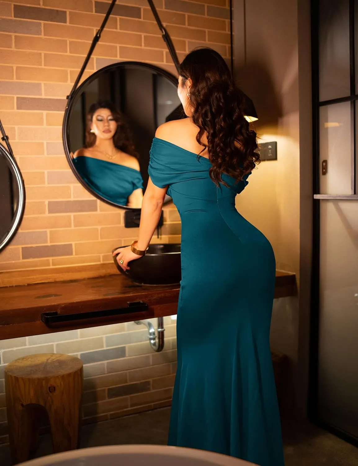 YMDUCH Women's Elegant Sleeveless Off Shoulder Bodycon Long Formal Party Evening Dress