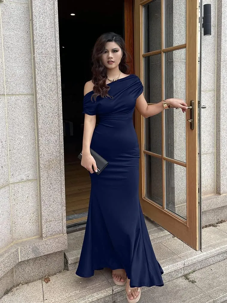 YMDUCH Women's Elegant Sleeveless Off Shoulder Bodycon Long Formal Party Evening Dress