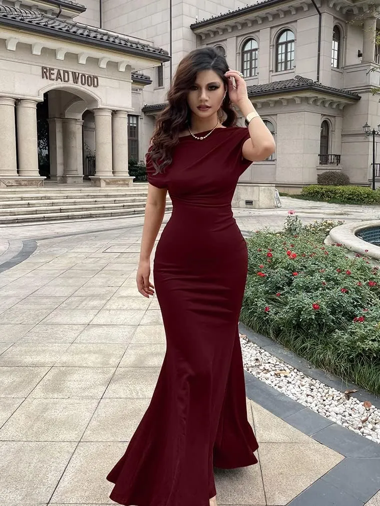 YMDUCH Women's Elegant Sleeveless Off Shoulder Bodycon Long Formal Party Evening Dress