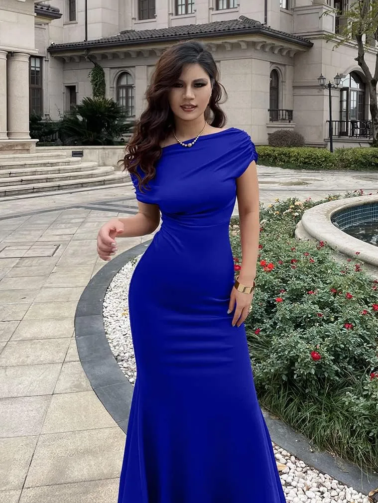 YMDUCH Women's Elegant Sleeveless Off Shoulder Bodycon Long Formal Party Evening Dress