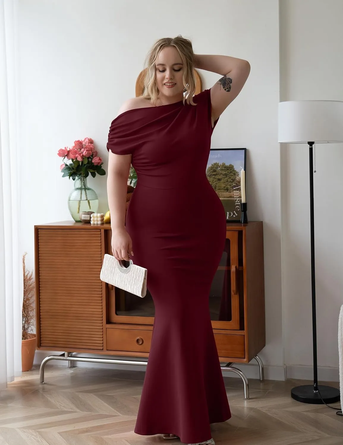 YMDUCH Women's Elegant Sleeveless Off Shoulder Bodycon Long Formal Party Evening Dress