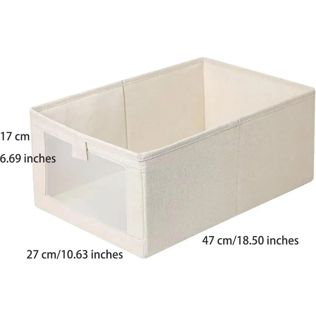 Ymlike Clothes Storage Organizer, Stackable Cotton Drawer Closet Box with Transparent Mesh Window and Handle, Store bag for Clothing, Jeans, Bras, Leggings, Sweaters, (2 Pack, Beige)