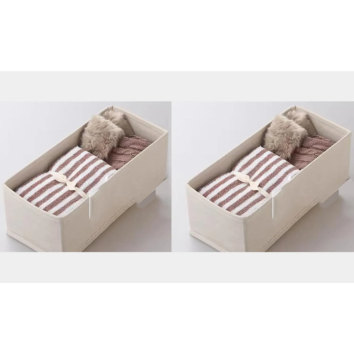Ymlike Clothes Storage Organizer, Stackable Cotton Drawer Closet Box with Transparent Mesh Window and Handle, Store bag for Clothing, Jeans, Bras, Leggings, Sweaters, (2 Pack, Beige)