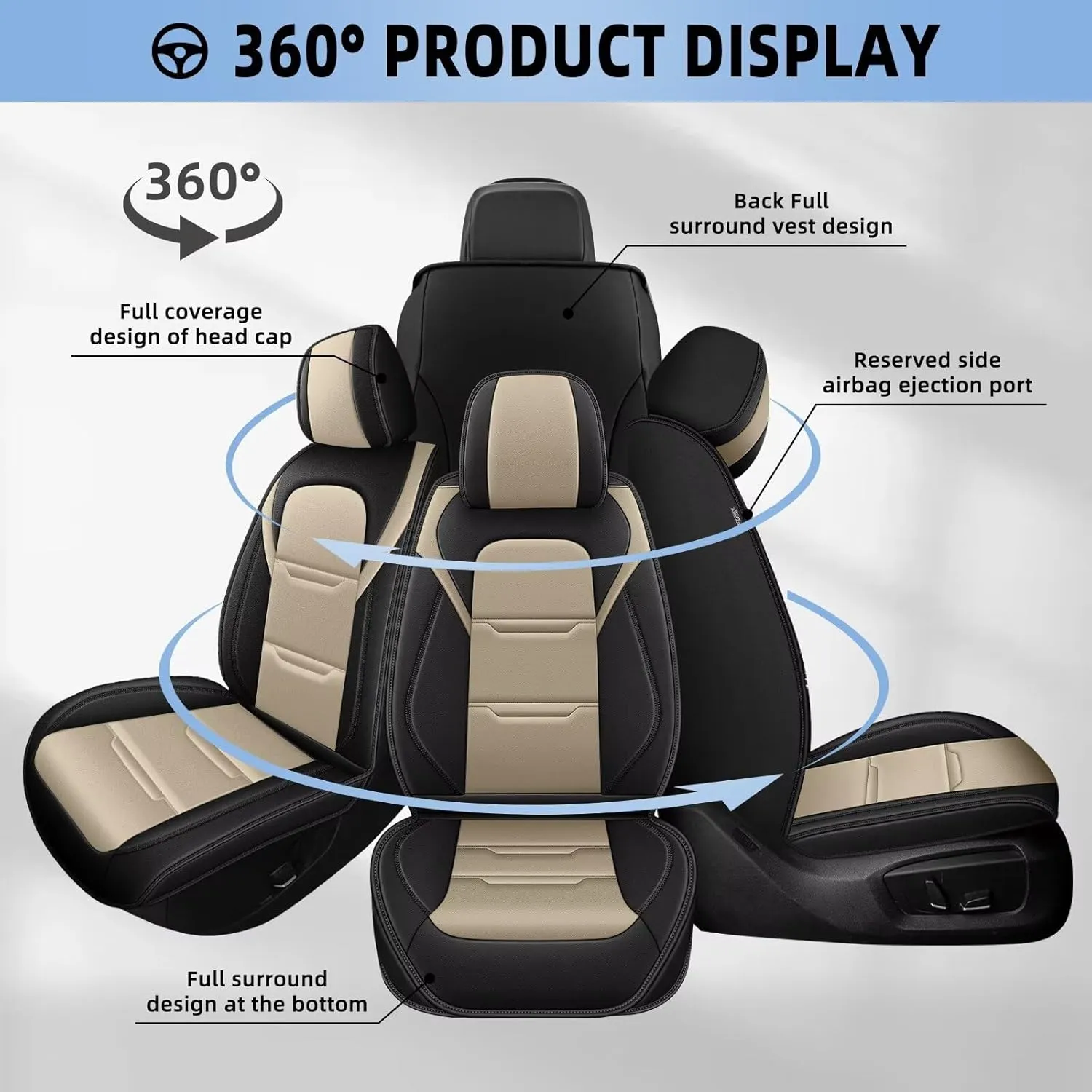YORKNEIC 2 Front Car Seat Covers for Cadillac SRX 2010-2016 Faux Leather Waterproof Seat Covers Automotive Seat Protectors Cushions with Airbag Compatible(2 Front Seat,Black&Beige)