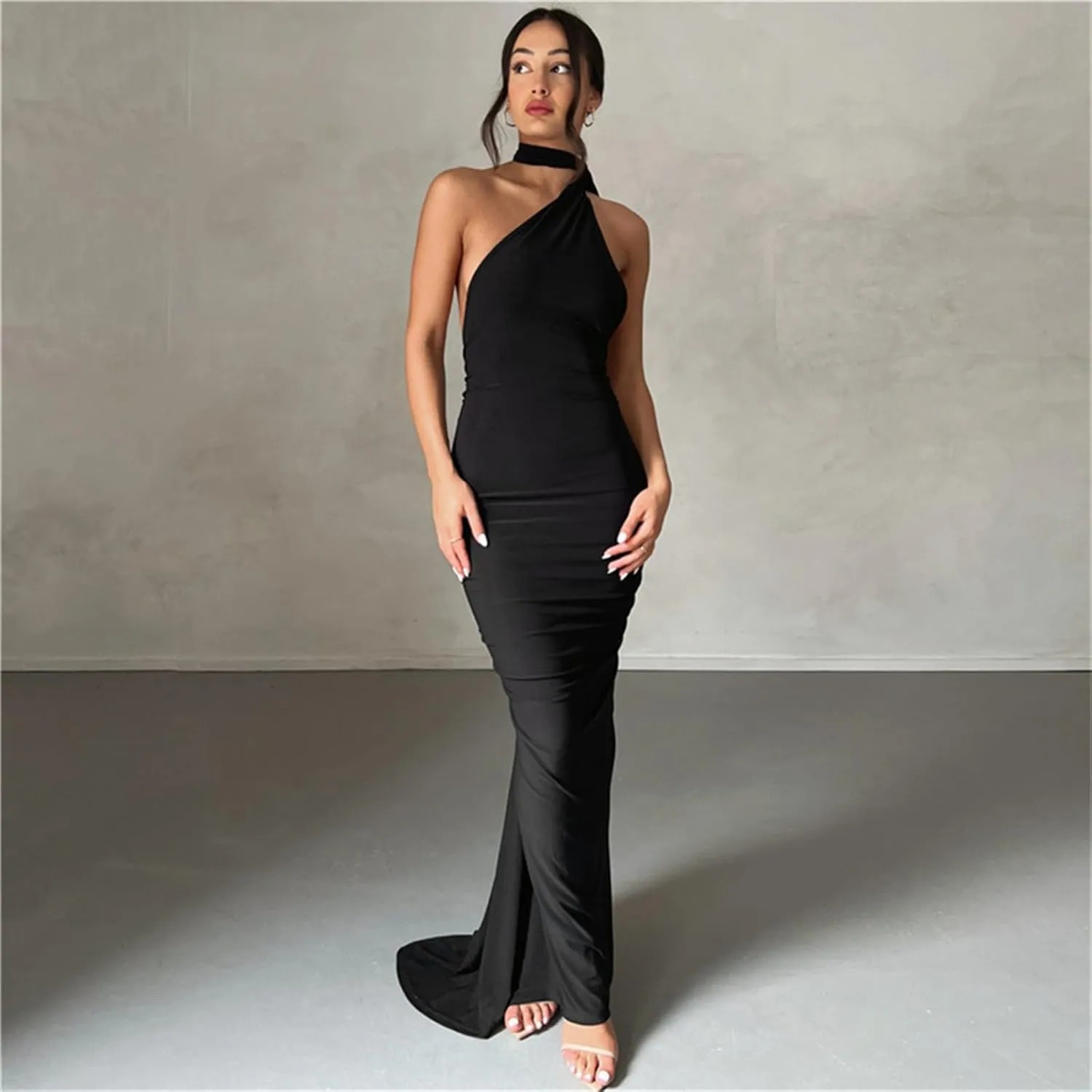 Yuemengxuan Women Sexy Backless Lace up Maxi Dress Elegant Spaghetti Strap Hollow Out Long Dress Party Streetwear