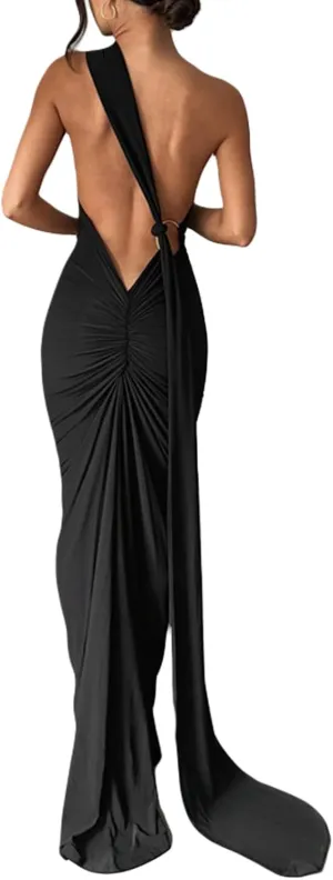 Yuemengxuan Women Sexy Backless Lace up Maxi Dress Elegant Spaghetti Strap Hollow Out Long Dress Party Streetwear