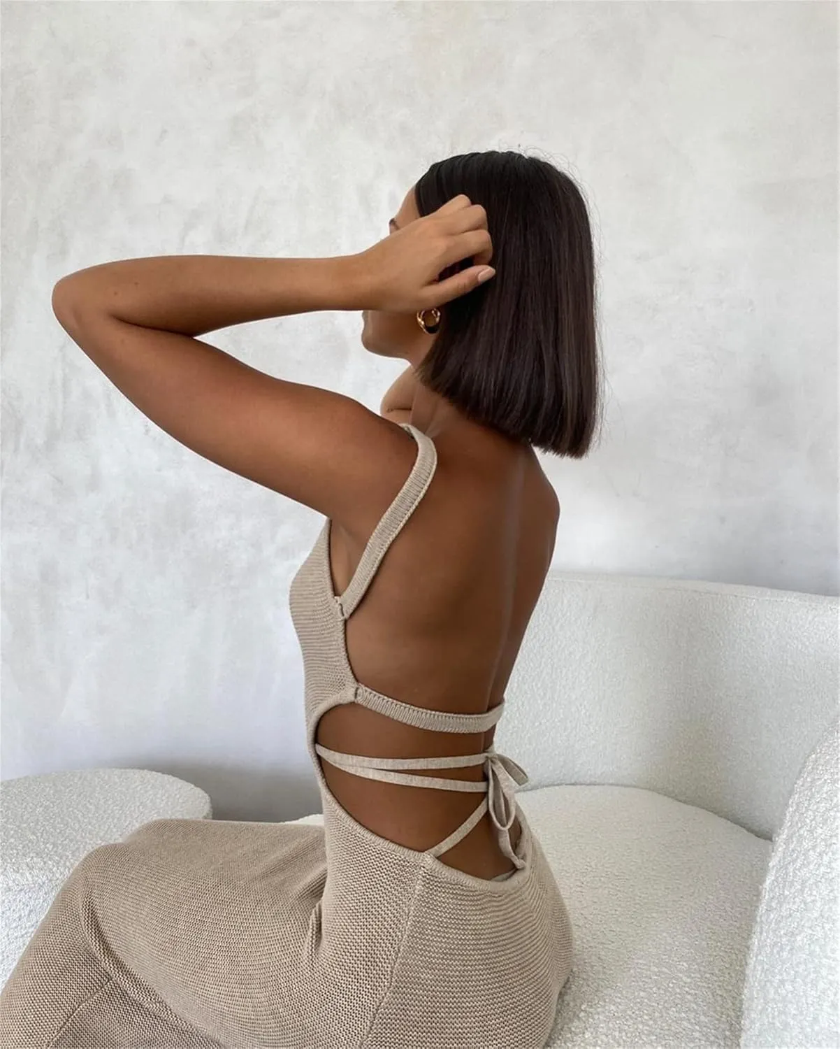 Yuemengxuan Women Sexy Backless Lace up Maxi Dress Elegant Spaghetti Strap Hollow Out Long Dress Party Streetwear