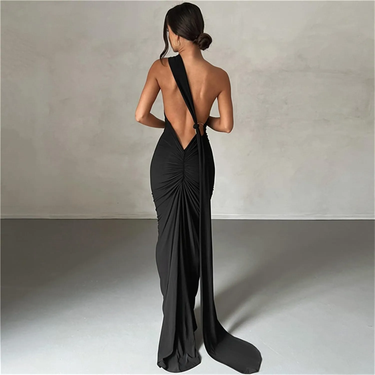 Yuemengxuan Women Sexy Backless Lace up Maxi Dress Elegant Spaghetti Strap Hollow Out Long Dress Party Streetwear