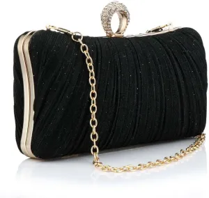 YYW Evening Handbags Sparkling Clutch Purses Women Pleated Party Bridal Wedding Evening Bag with Chain