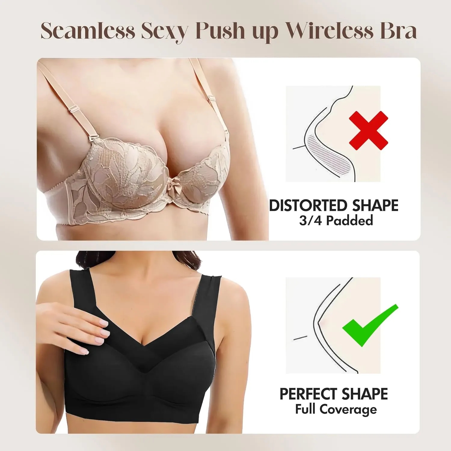 Zen Chic Bra Ultimate Lift Full-Figure Fashion Deep Cup Wireless Seamless Mesh Bras Padded Push Up Back Fat