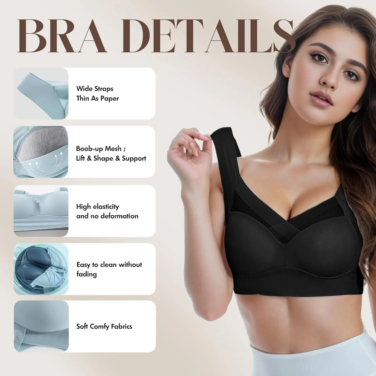 Zen Chic Bra Ultimate Lift Full-Figure Fashion Deep Cup Wireless Seamless Mesh Bras Padded Push Up Back Fat