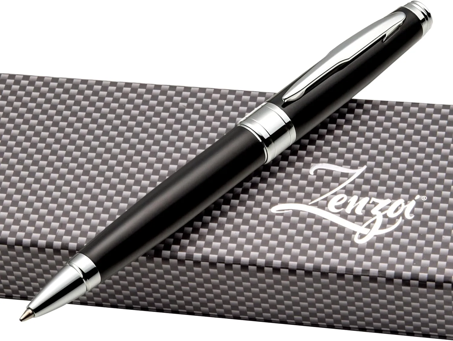 ZenZoi Black Ballpoint Pen Set. Elegant Executive Pen for Men or Women. High End Pen Gift Box w/Luxury Pen & 2 Gel Ballpoint (Blue   Black) Refills. Smooth Writing Pen (Black)